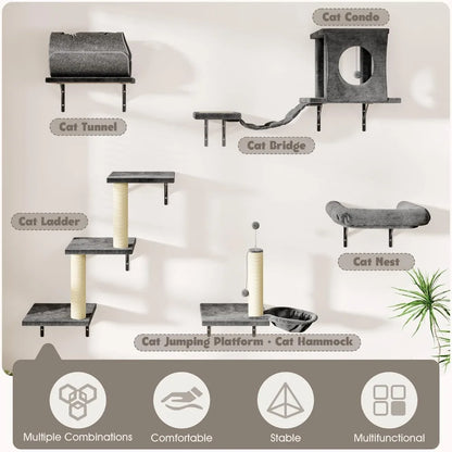 7-in-1 Wall Mounted Cat Climber Wall Playground