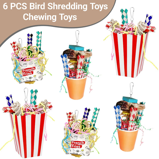 6PCS Bird Toy Shredding Chewing Toys for Small Medium Parrots Budgie Cockatiel Lovebird Conure Foraging B Parrot Training Toys