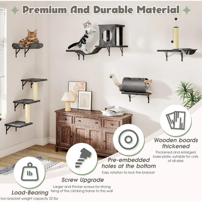7-in-1 Wall Mounted Cat Climber Wall Playground