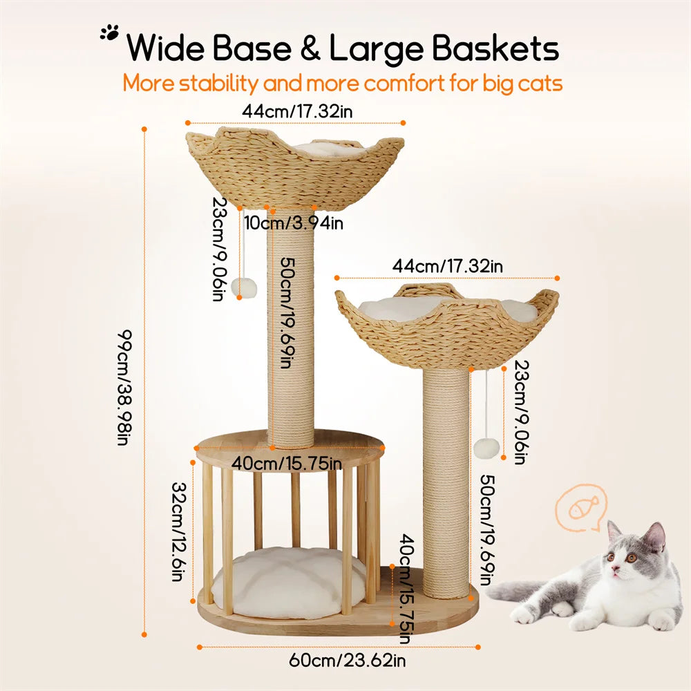 3-Tier Cat Tree Padded Plush Napping With Sisal Rope Scratching Posts