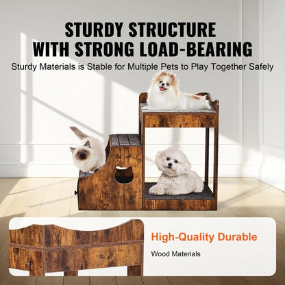 Double-Deck Pet Bed with Detachable Step for Dogs or Cats Non-Slip Design Durable Compact