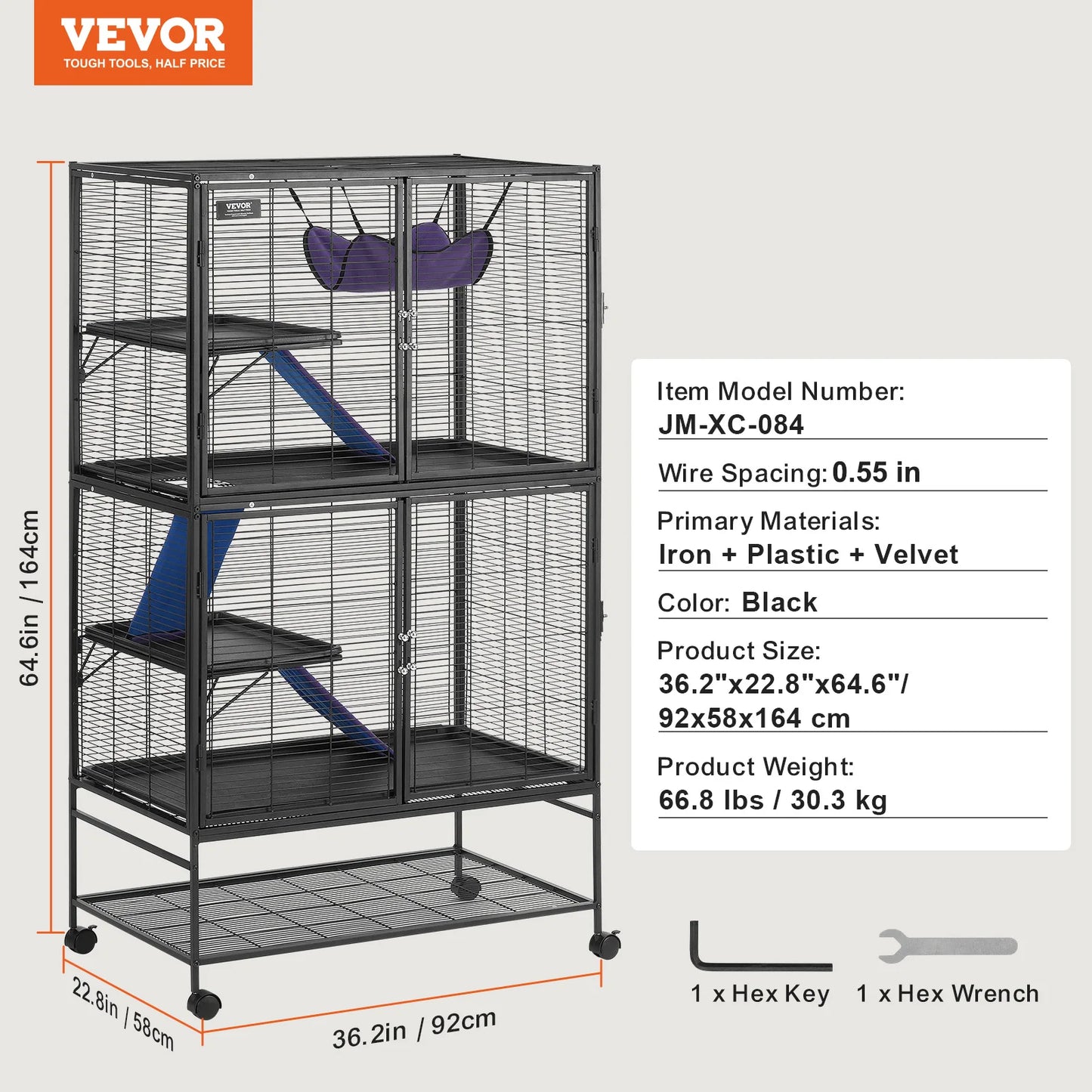 SucceBuy 64.6"Rolling Metal Cage For any Small Animal Cat, Chincilla, Ferret