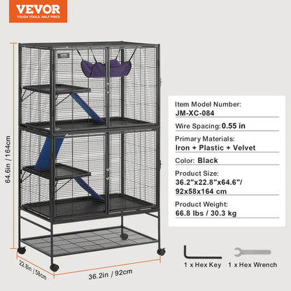 SucceBuy 64.6"Rolling Metal Cage For any Small Animal Cat, Chincilla, Ferret