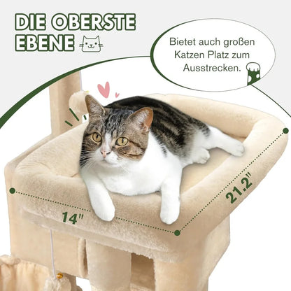 66 Inch Multi-Level Large Cat Tree Tower Cozy Plush Condo with Sisal Scratching Posts