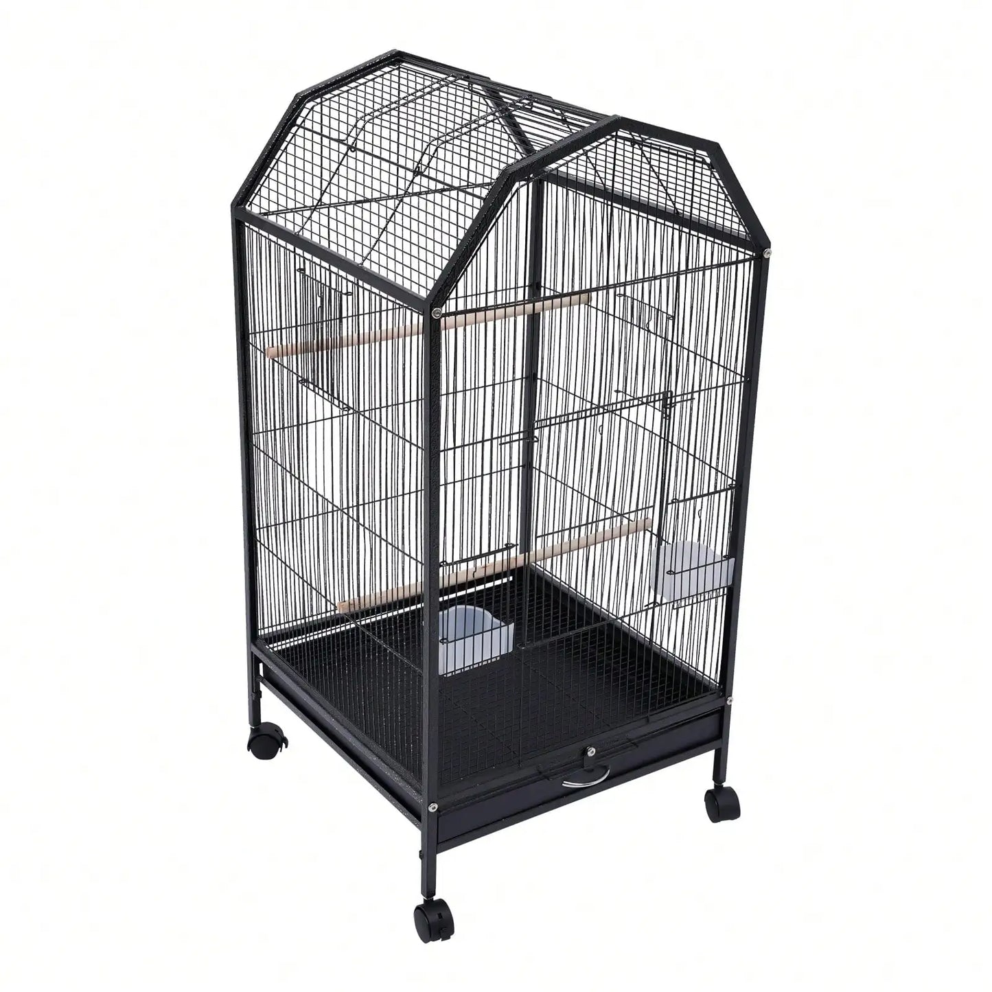 Parakeet 36.9 Inch Wrought Iron Cage Pet Flight Cages With 4 Universal Wheels 3 Standing Poles Rolg Stand Bird Playground