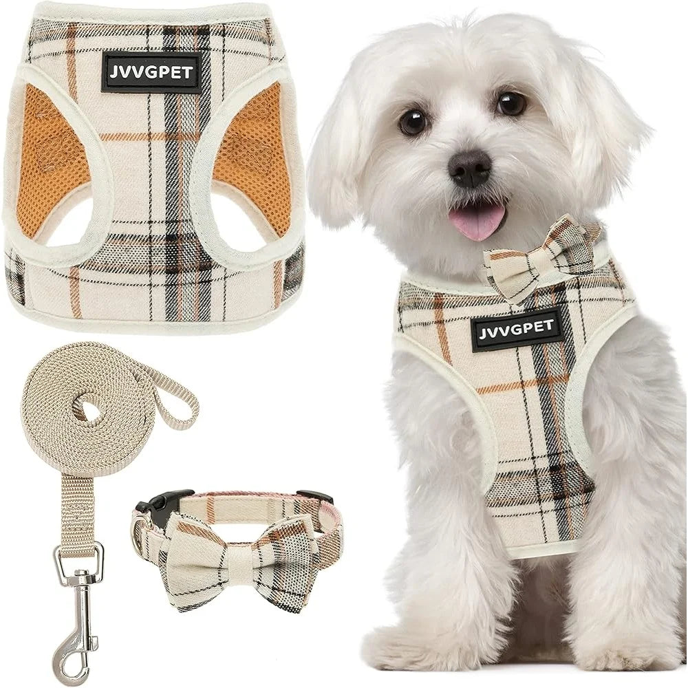 No Pull Dog Harness For Small Dogs Reflective & Adjustable With Bow Tie Collar and Leash