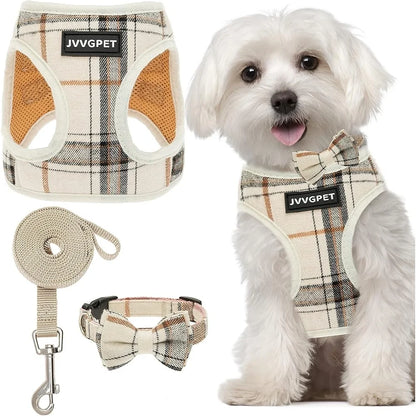 No Pull Dog Harness For Small Dogs Reflective & Adjustable With Bow Tie Collar and Leash