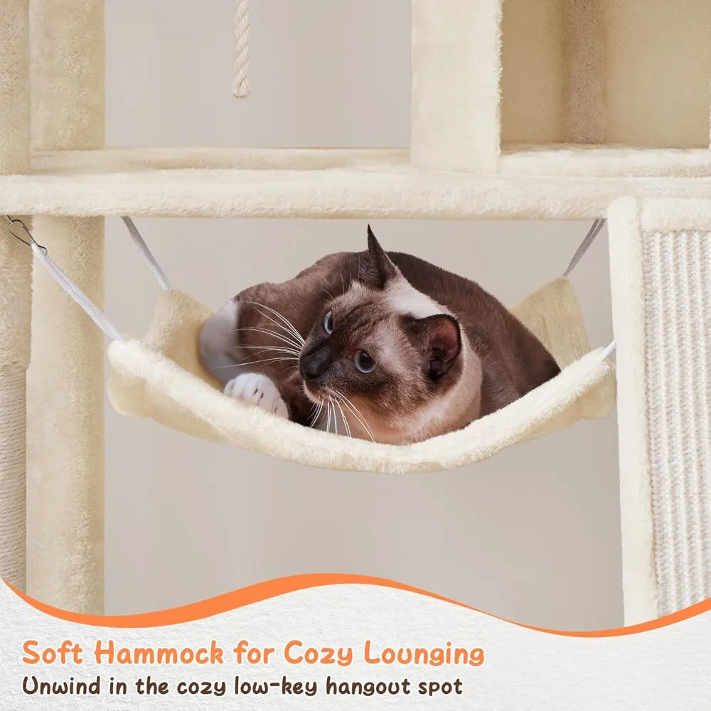 Extra Large Cat Tree Condo with Sisal-Covered Scratching Post & Plush Perch Hammock.