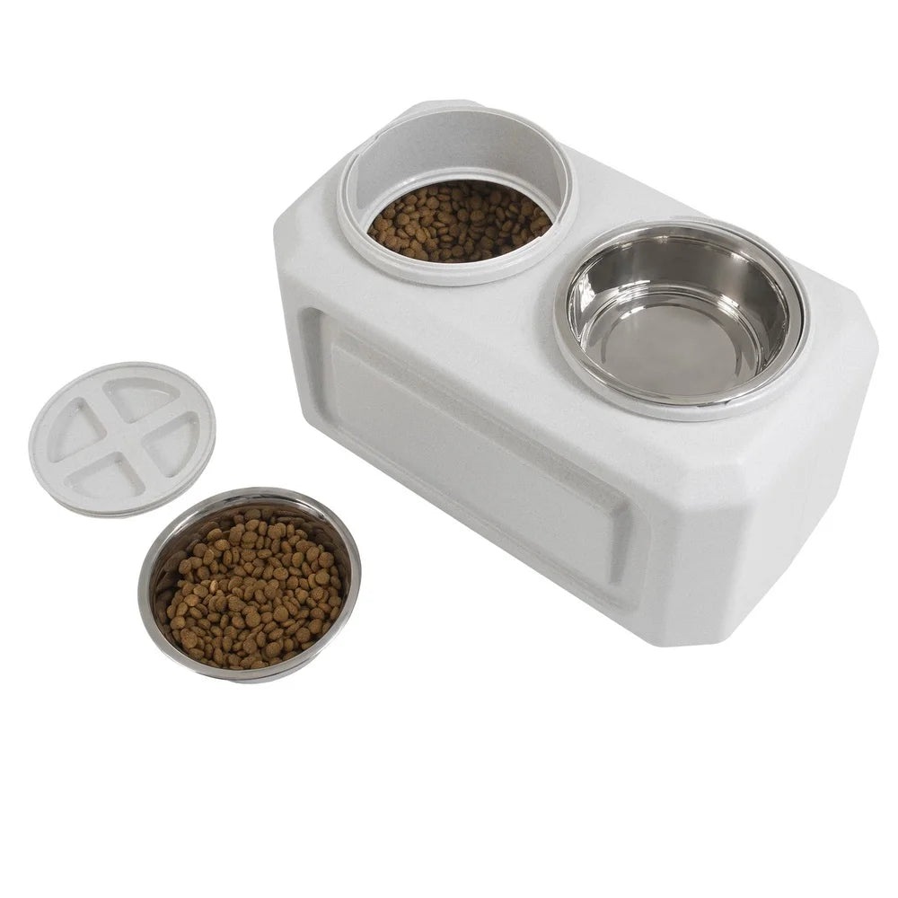 Elevated Stainless Steel Dog Bowls with 50 lb Food Storage