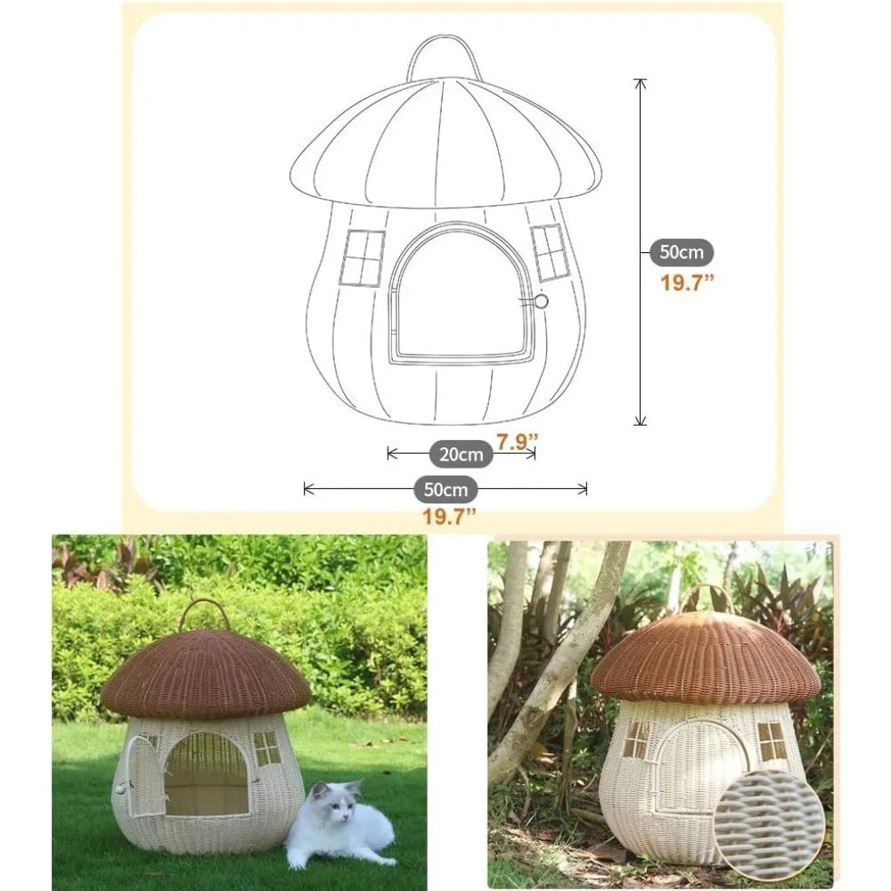 Dual-use Pet Nest Mushroom House Raised Cat, Dog Kennel Anti-Rattan