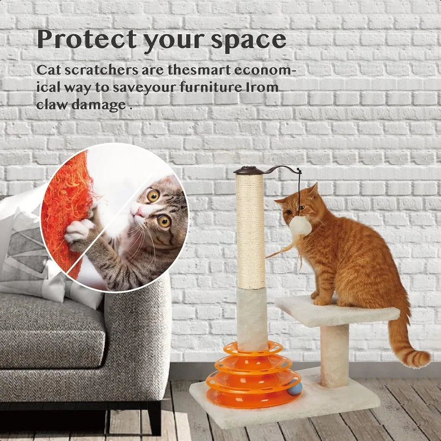Cat Scratching Post  with Tracks with Toy Balls for Indoor Cats