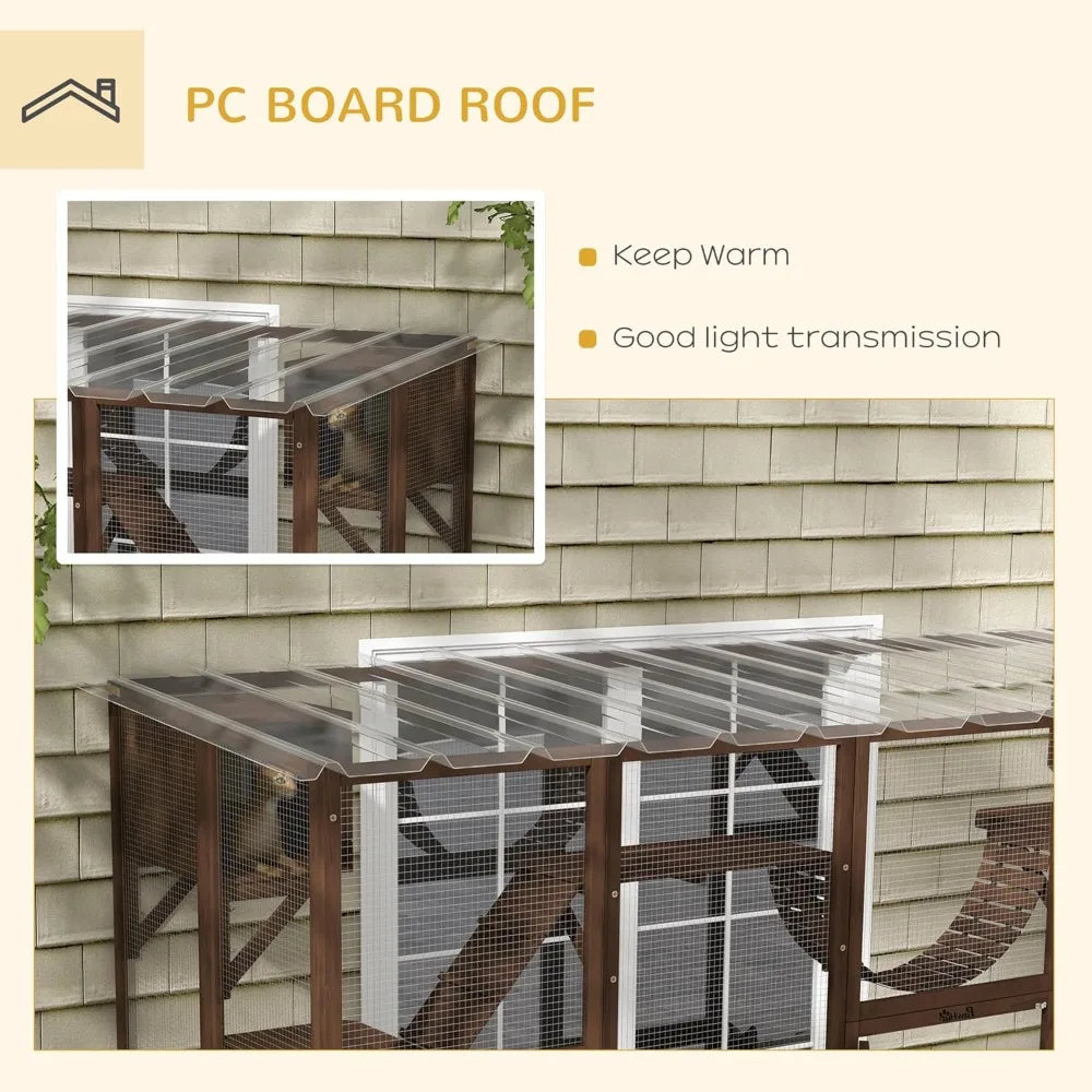 Catio Playground Cat Window Outside Enclosure, with Weather Protection Roof.
