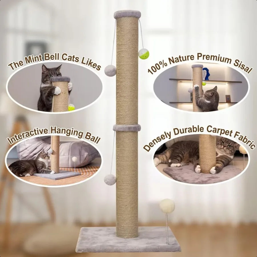 36 inch Tall Cat Scratch Post for Indoor Cats with Durable Natural Sisal Rope