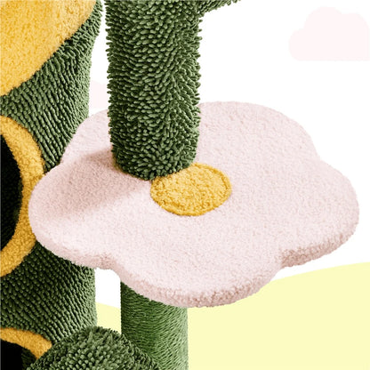 48.5″ H Oasis-themed Cat Tree Tower with 2 Condos & 3 Perches Green/Yellow