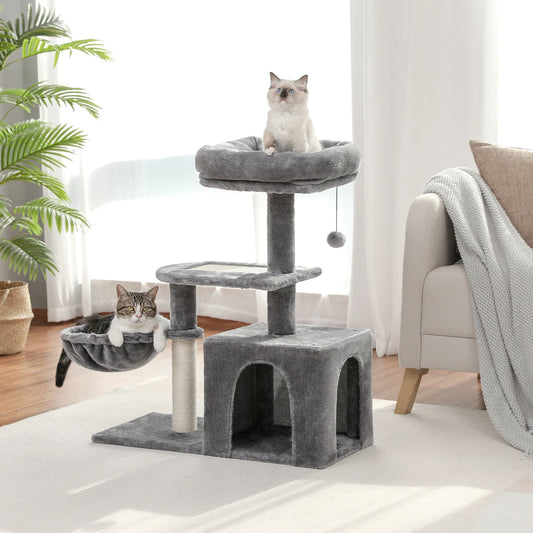 Plush Cat Tower with Large Cat Condo, Deep Hammock and Sisal Cat Scratching Post for Kittens or Small Cat
