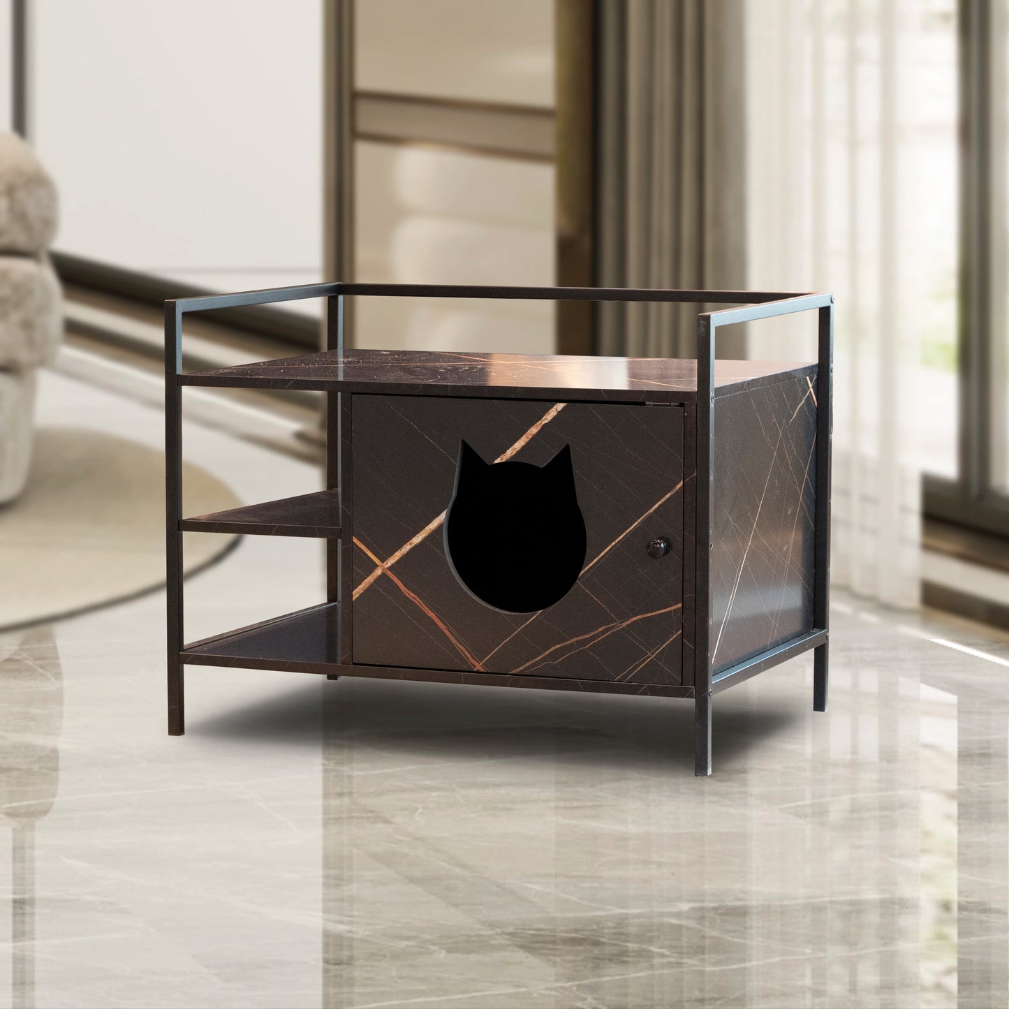Hidden Litterbox Enclosure Cabinet, Keeps Everything Contained, No Mess.