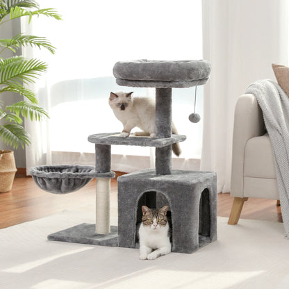 Plush Cat Tower with Large Cat Condo, Deep Hammock and Sisal Cat Scratching Post for Kittens or Small Cat