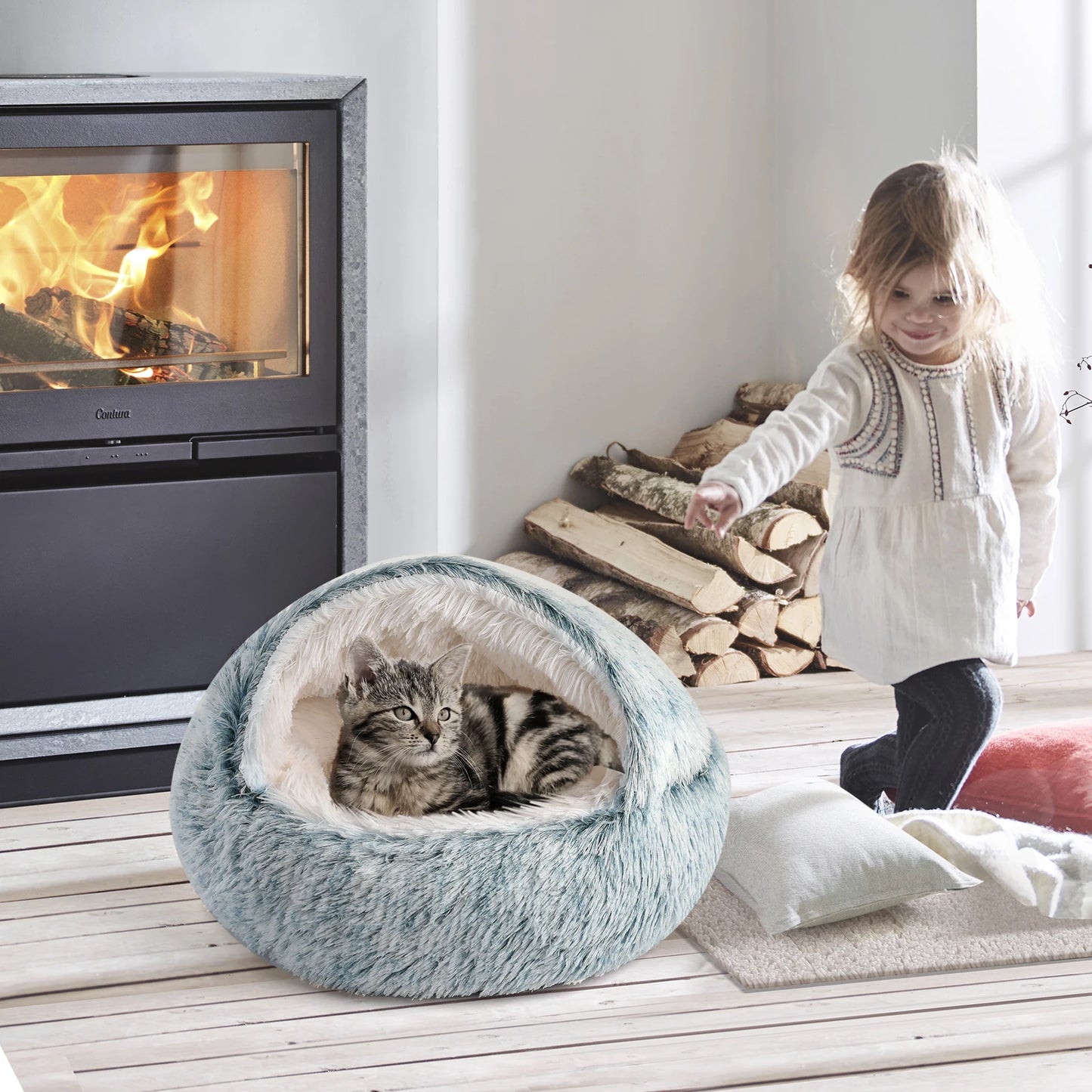 25'' Pet Bed Nest Soft Comfortable Semi-enclosed