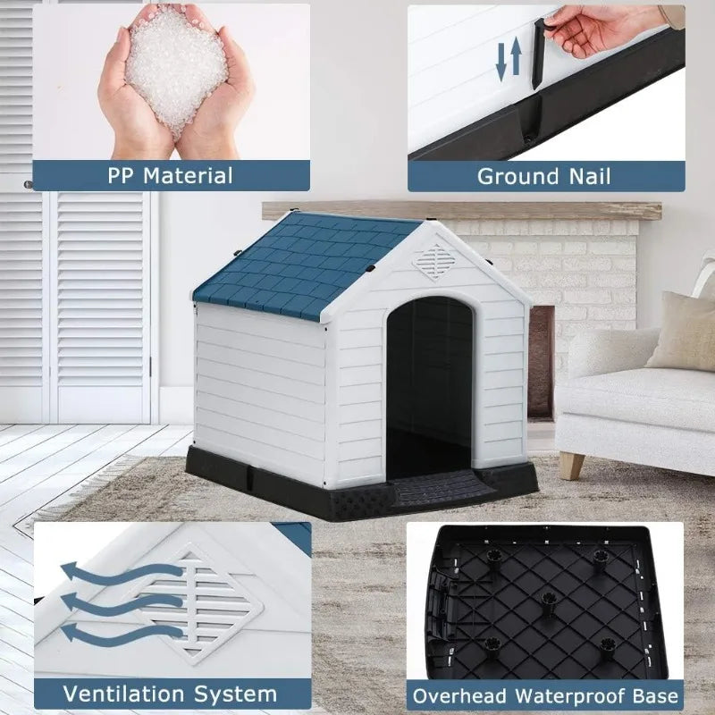 Indoor Outdoor Insulated Kennel Durable Plastic Dog House  Weather & Water Resistant