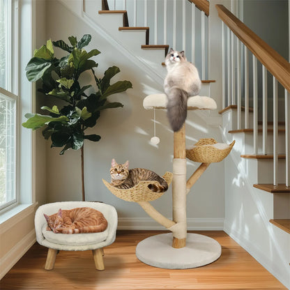 Modern Cat Tree Solid Wood Activity Center with Scratching Post