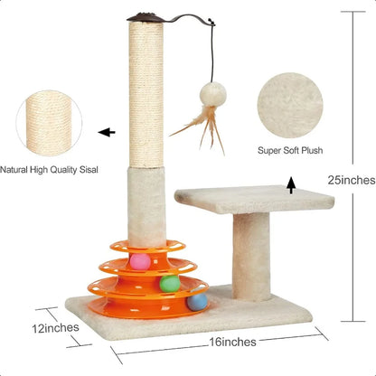 Cat Scratching Post  with Tracks with Toy Balls for Indoor Cats
