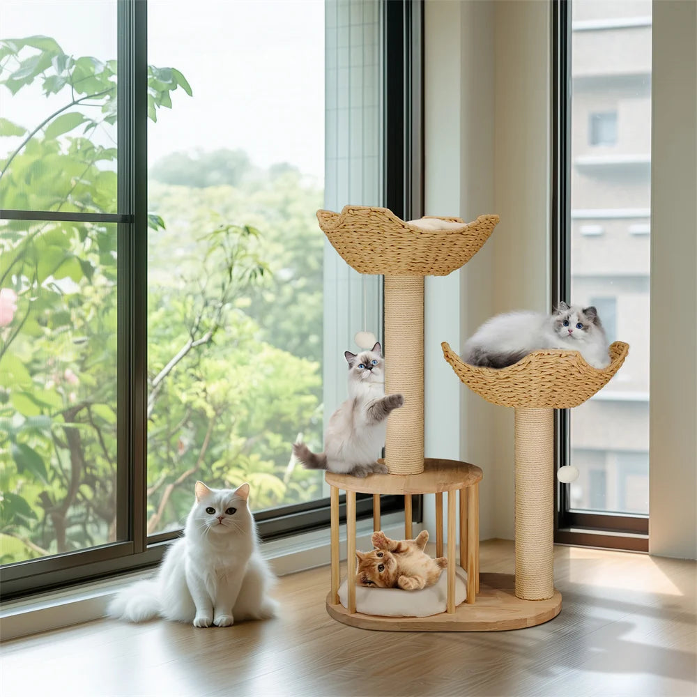 3-Tier Cat Tree Padded Plush Napping With Sisal Rope Scratching Posts