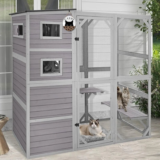 Cat Cage, Large Catio Outdoor Cat Enclosure with 4 Tiers, Weatherproof Roof