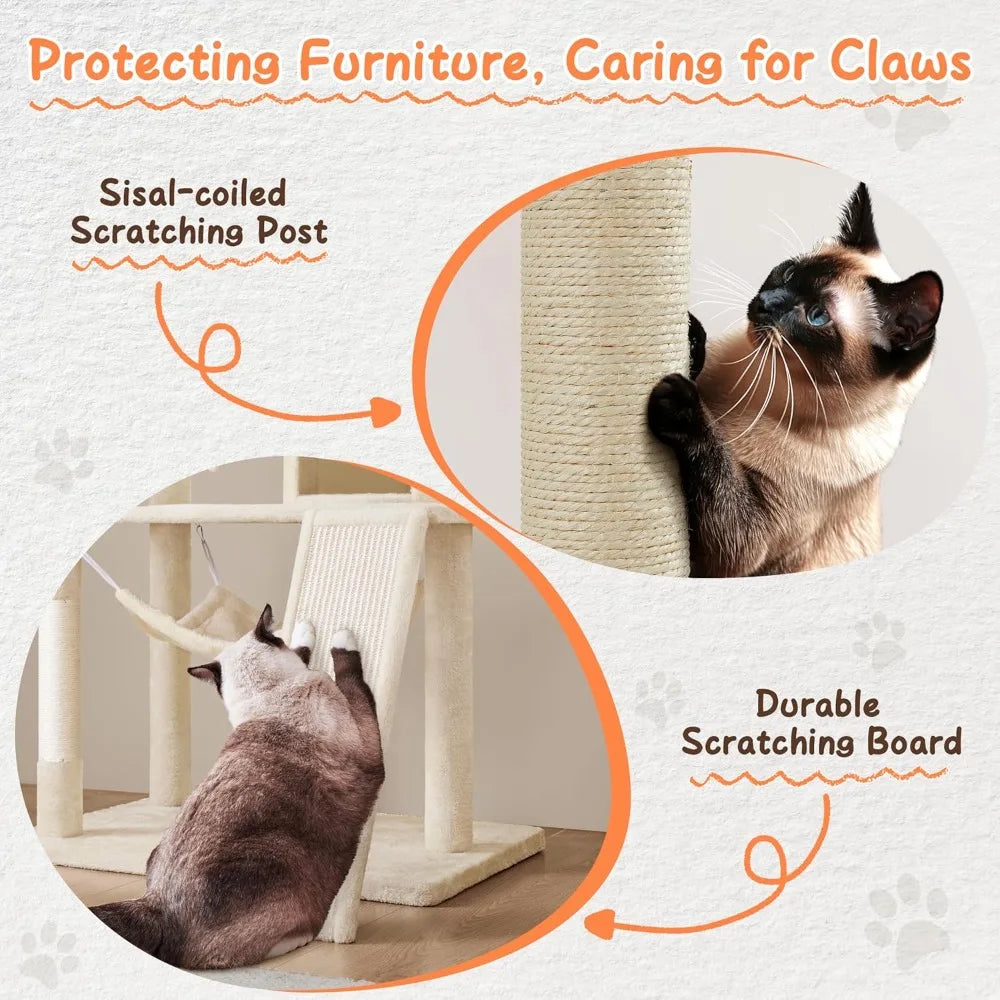 Extra Large Cat Tree Condo with Sisal-Covered Scratching Post & Plush Perch Hammock.