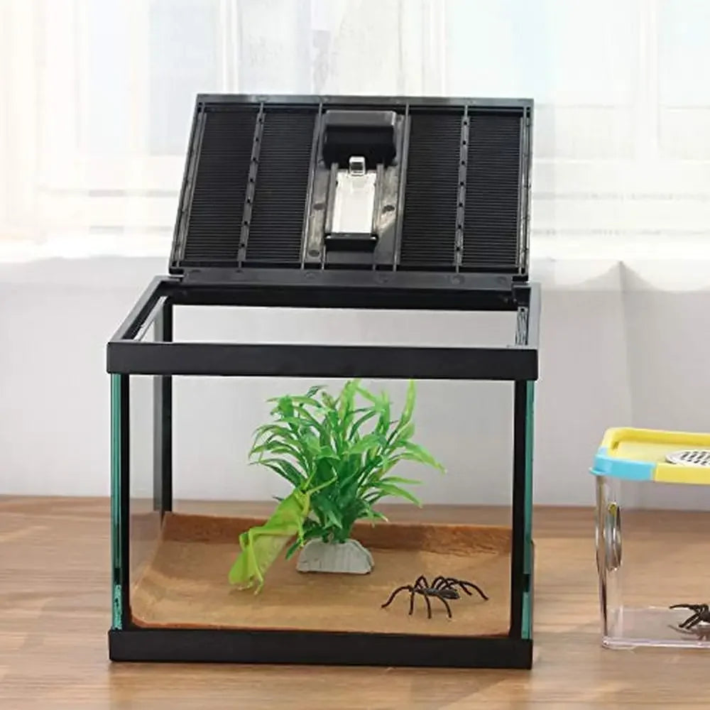 Reptile Amphibians Tank Glass Terrarium Box Ventilation Visible Habitat Single-Door Waterproof Lightweight 7.8x7.8x5.9 inches