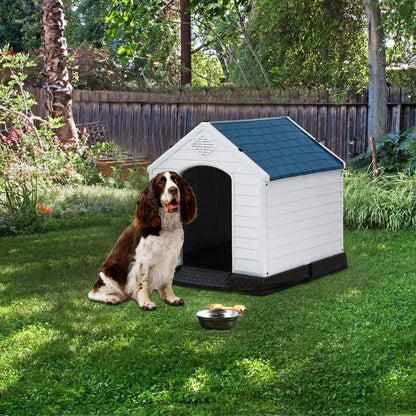 Indoor Outdoor Insulated Kennel Durable Plastic Dog House  Weather & Water Resistant