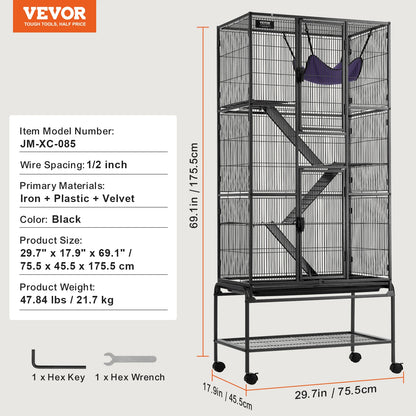SucceBuy 64.6"Rolling Metal Cage For any Small Animal Cat, Chincilla, Ferret