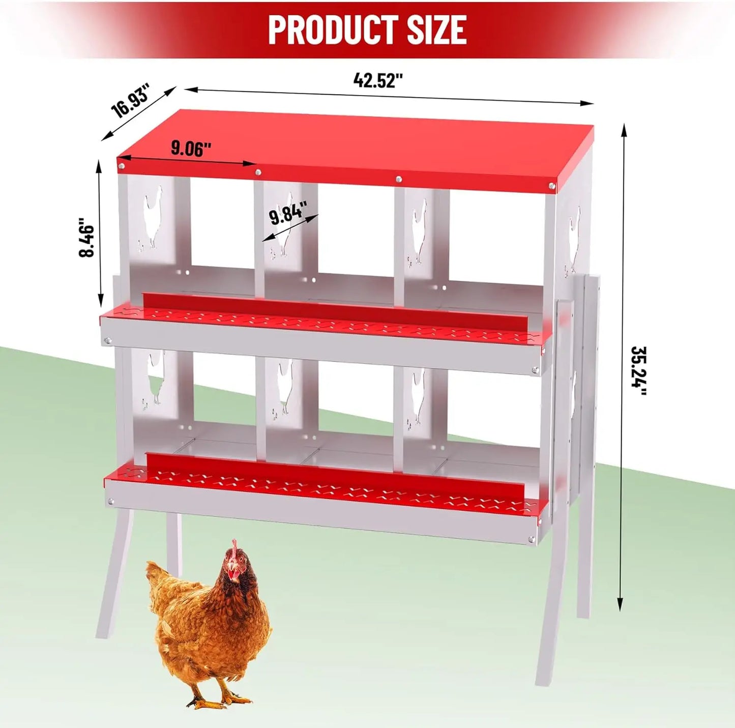 Chicken Nesting Box with Bracket Legs 6/8/10 Compartment Metal Chicken Laying Boxes for Chicken Coop Hens