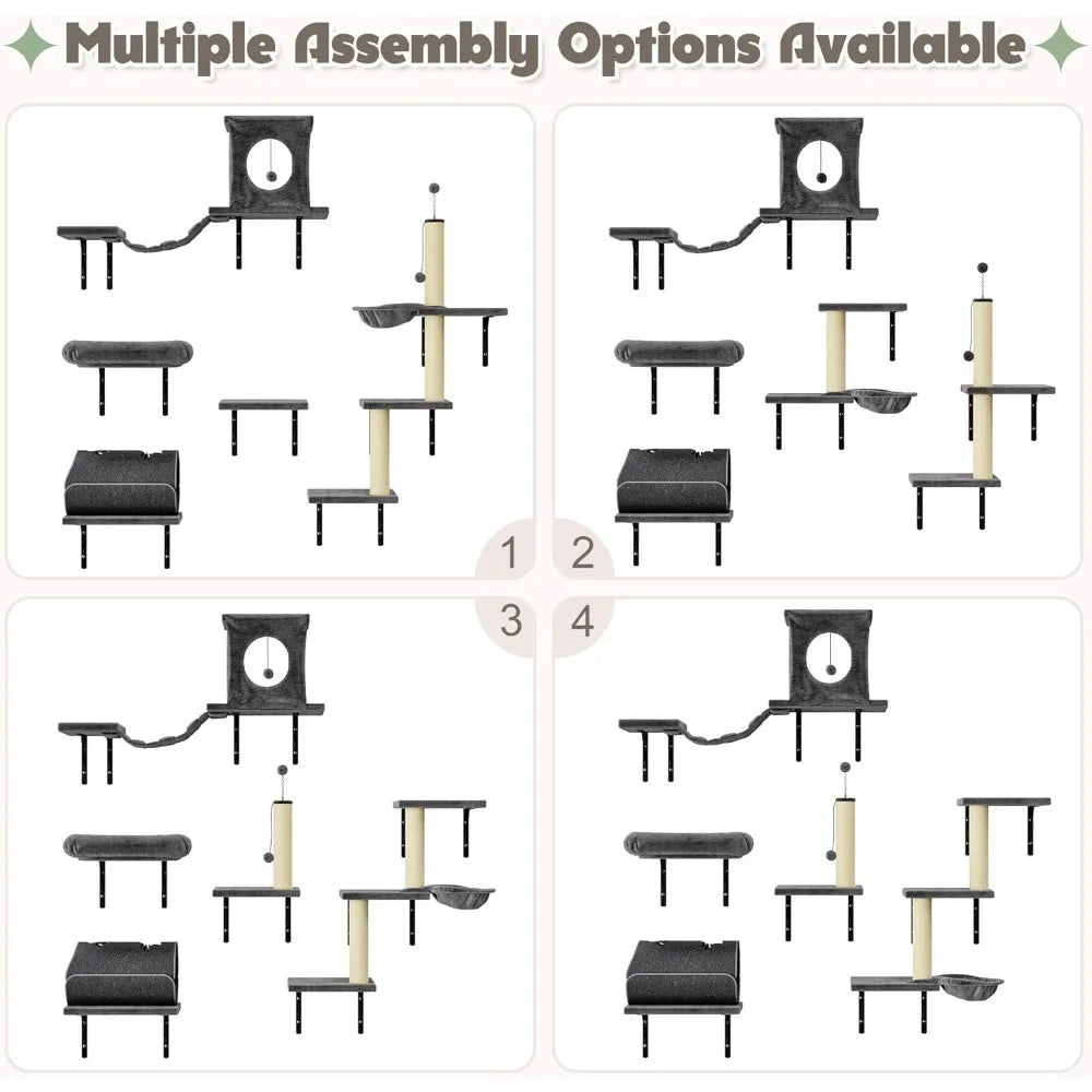 7-in-1 Wall Mounted Cat Climber Wall Playground