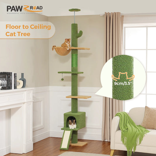 Adjustable Floor to Ceiling Cat Tree Tower 5 Tiers for Indoor Cats with Condo Scratching Post Ladders