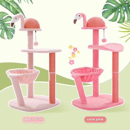 Flamingo Pink Cat Tower with Sisal Scratching Posts for Small Cats
