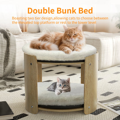 Elevated Cat Bed with Natural Bamboo Frame, Removable Washable Soft Plush Mat