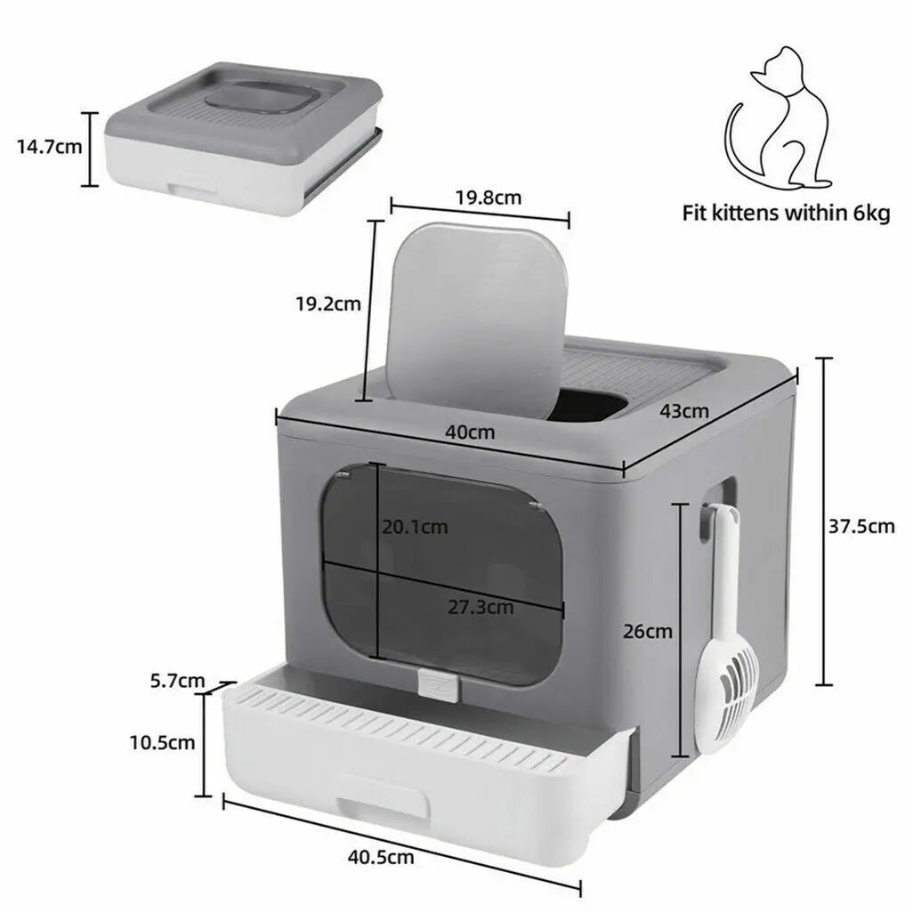 Cat Litter Box with Scoop and Tray Enclosed Foldable Top or Front Entry
