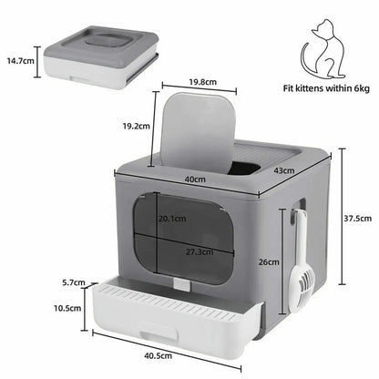 Cat Litter Box with Scoop and Tray Enclosed Foldable Top or Front Entry