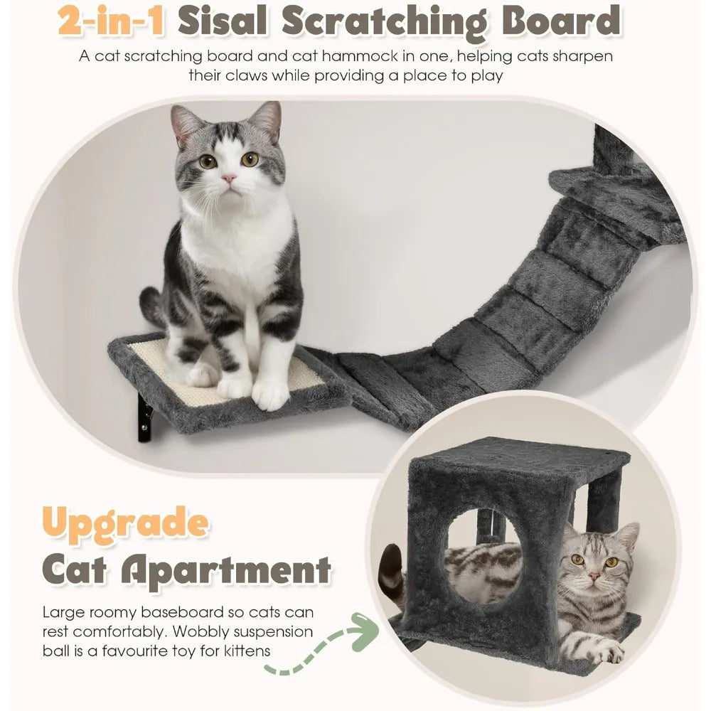 7-in-1 Wall Mounted Cat Climber Wall Playground