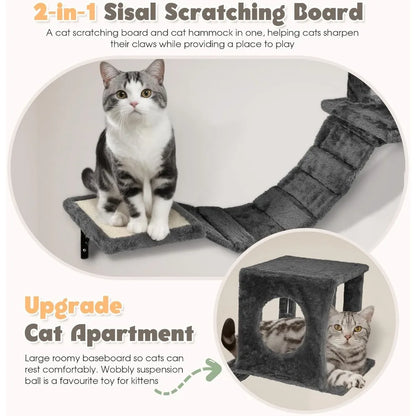 7-in-1 Wall Mounted Cat Climber Wall Playground