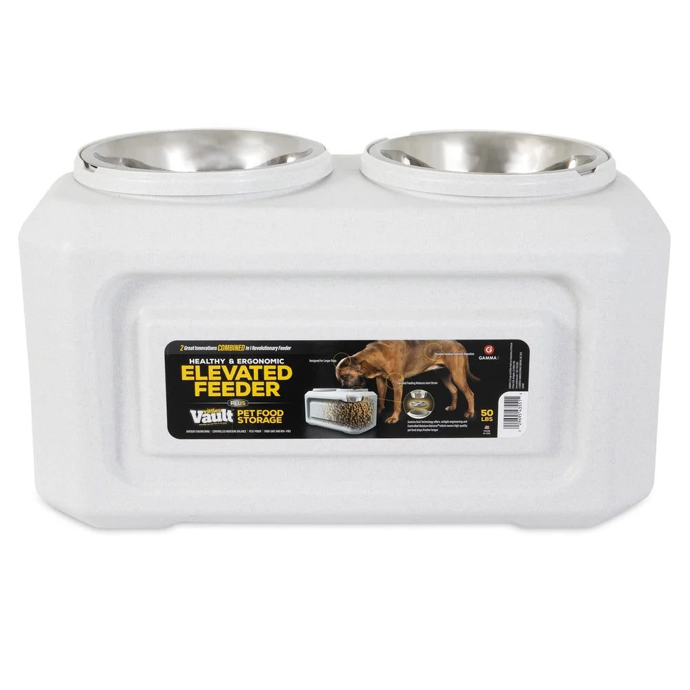 Elevated Stainless Steel Dog Bowls with 50 lb Food Storage