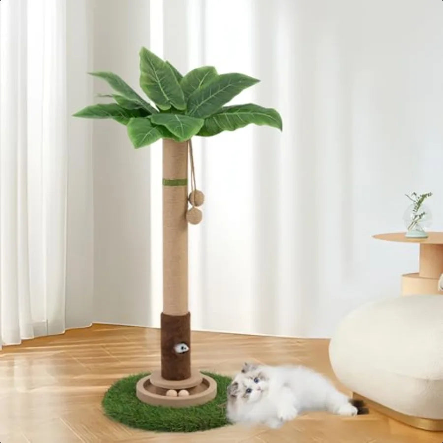 Cat Scratching Post 35'' Tall with Cat Toy, Mouse Hole and Interactive Toy