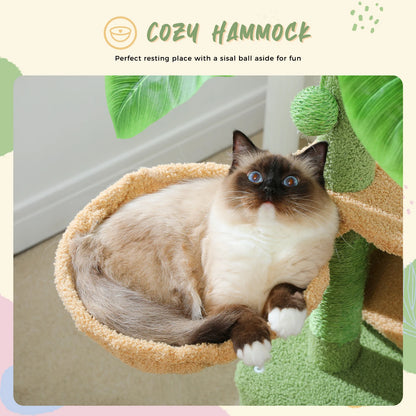 Multi-Level Cactus Cat Tower with Sisal Scratching Posts Large Condo, Deep Hammock