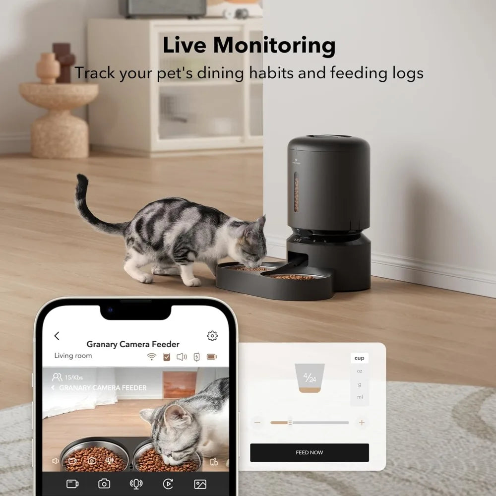 5G WiFi Pet Feeder with 2-Way Audio Sound Alerts, Automatic Feeder with Camera 1080P HD Video with Night Vision.