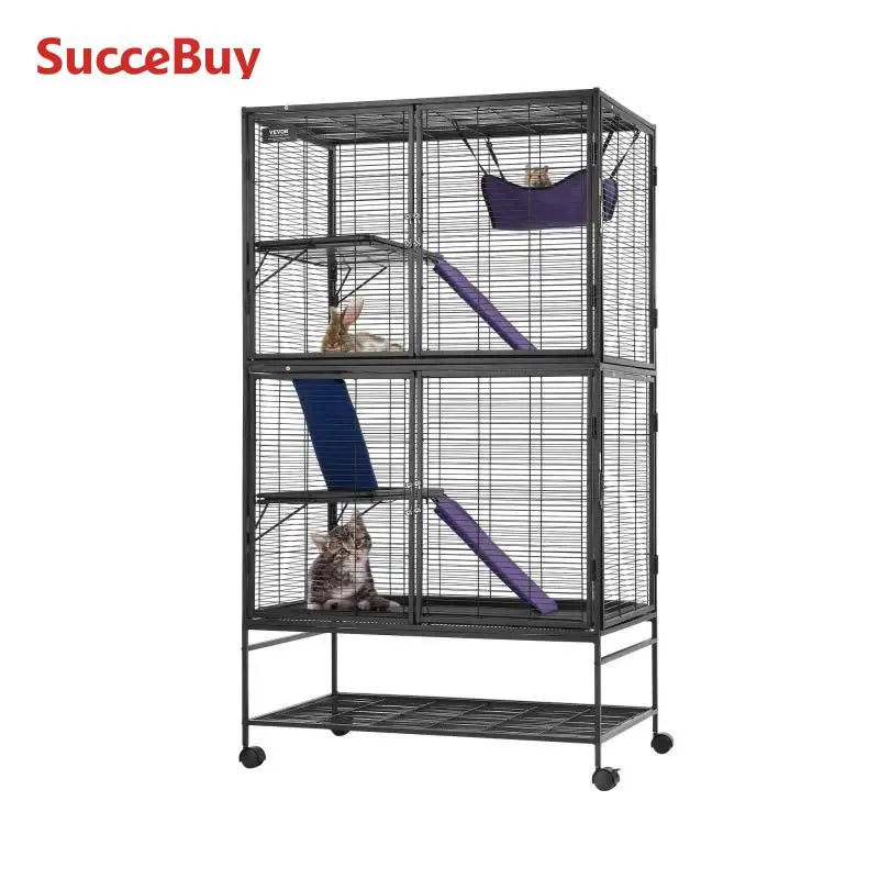 SucceBuy 64.6"Rolling Metal Cage For any Small Animal Cat, Chincilla, Ferret
