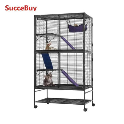 SucceBuy 64.6"Rolling Metal Cage For any Small Animal Cat, Chincilla, Ferret