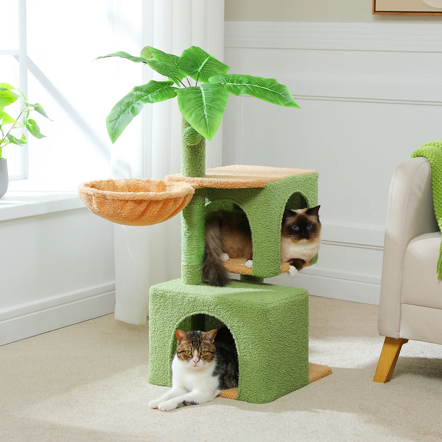 Multi-Level Cactus Cat Tower with Sisal Scratching Posts Large Condo, Deep Hammock