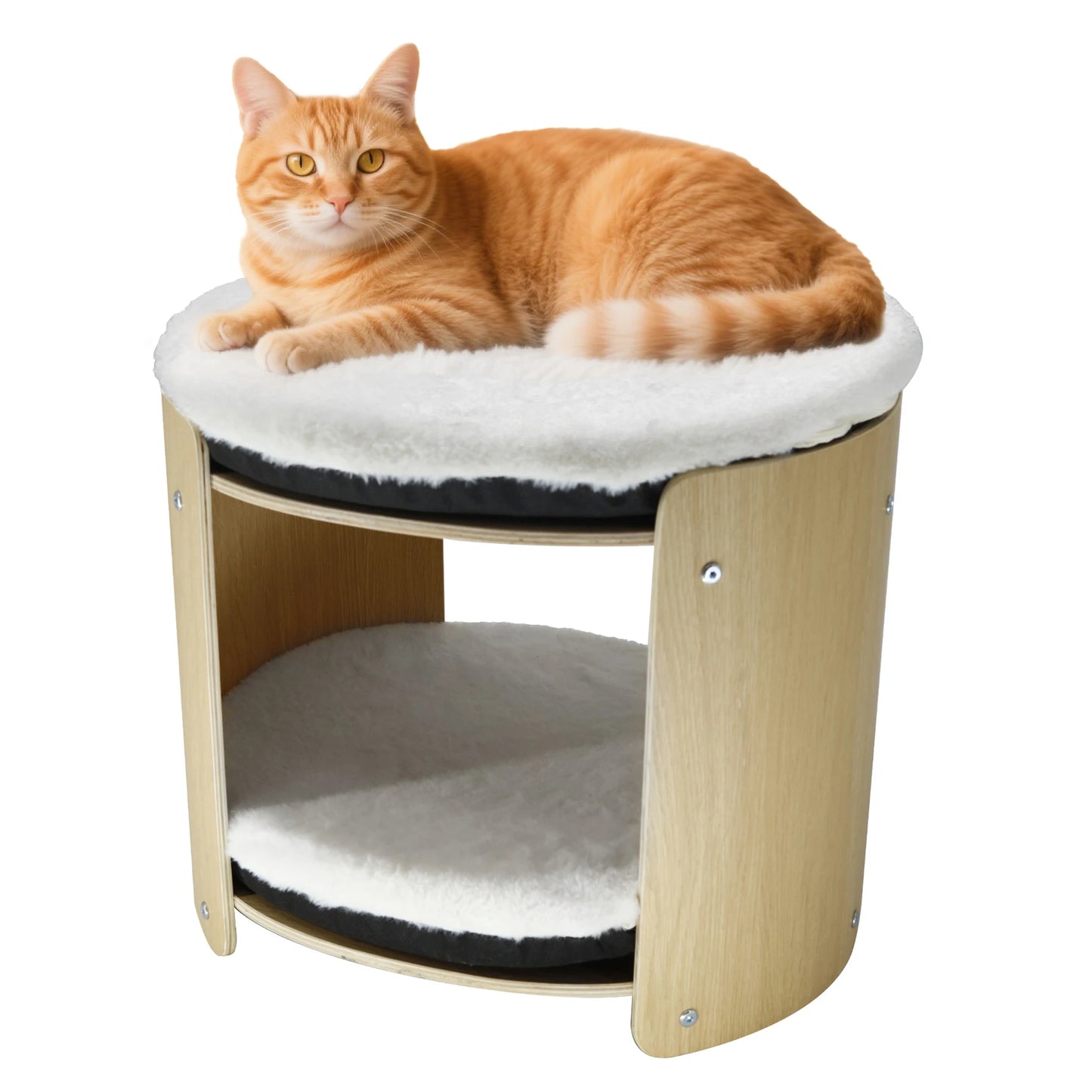 Elevated Cat Bed with Natural Bamboo Frame, Removable Washable Soft Plush Mat