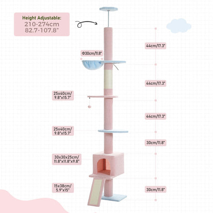 Adjustable Floor to Ceiling Cat Tree Tower 5 Tiers for Indoor Cats with Condo Scratching Post Ladders