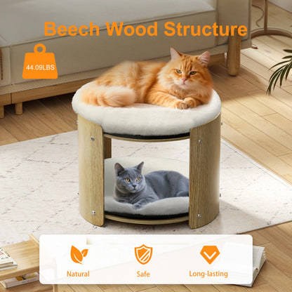Elevated Cat Bed with Natural Bamboo Frame, Removable Washable Soft Plush Mat